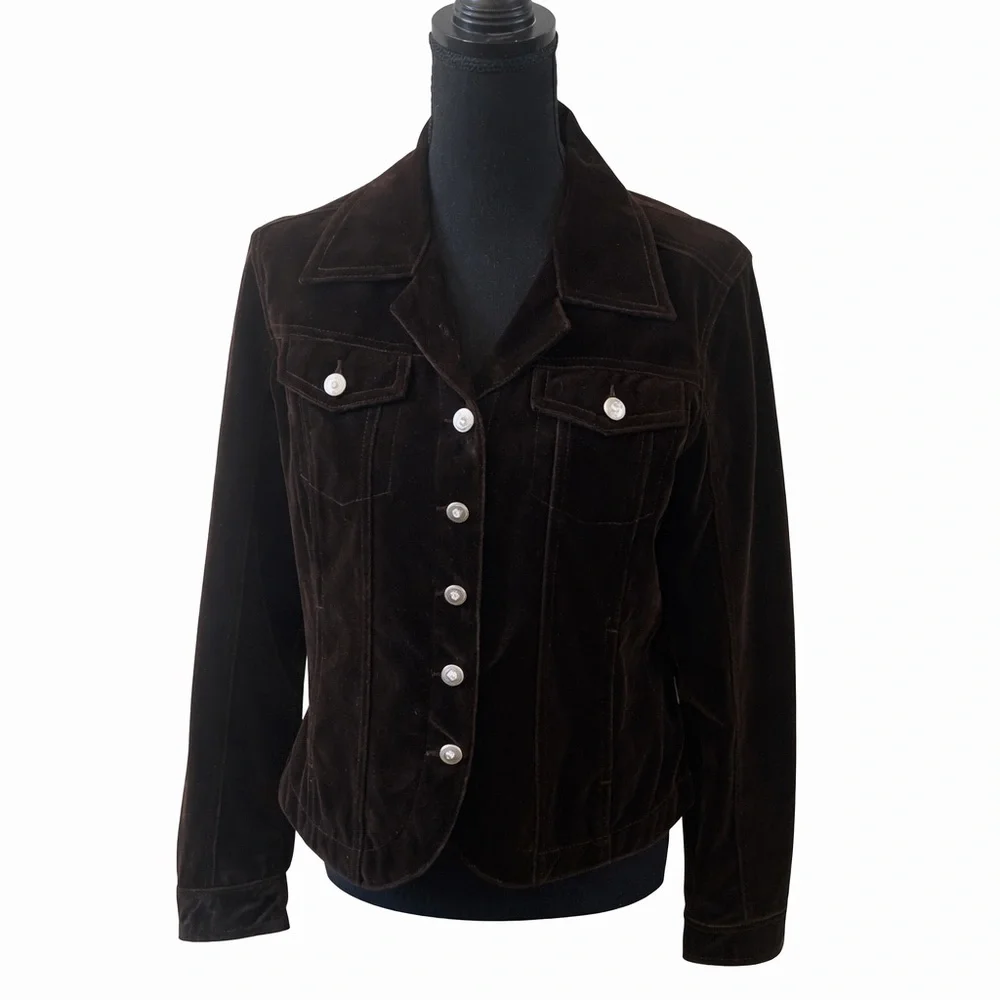 Christine Alexander Brown Velvet Button Front Jacket Women’s Small